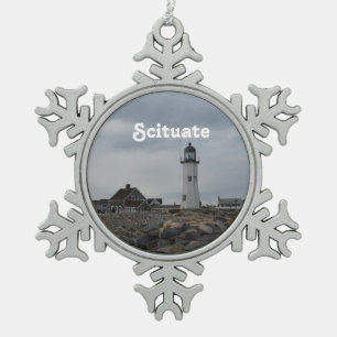 Alter Scituate Leuchtturm Schneeflocken Zinn-Ornament