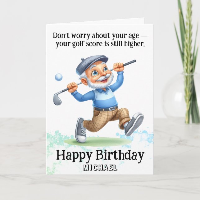 *~* Alter Senior Man - AP94 Golf Birthday Card Dankeskarte (Vorderseite)