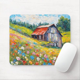 Alter Stall auf dem Feld der Wildblume Mousepad
