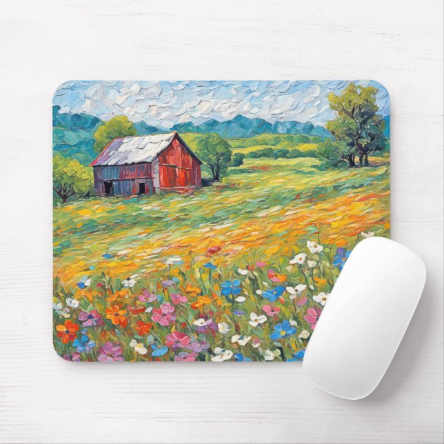 Alter Stall auf dem Feld der Wildblume Mousepad (Mit Mouse)