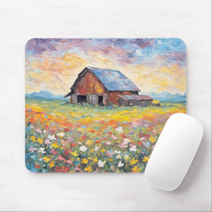 Alter Stall auf dem Feld der Wildblume Mousepad