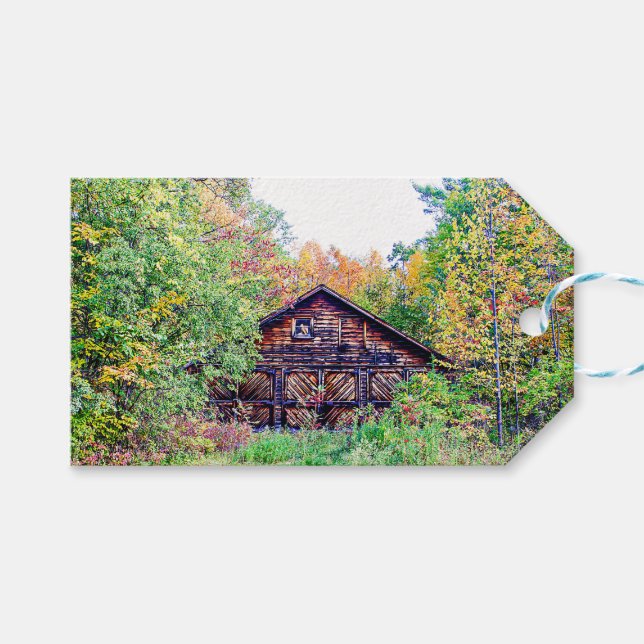 Alter Stall im Herbst Geschenkanhänger (Vorderseite (Horizontal))