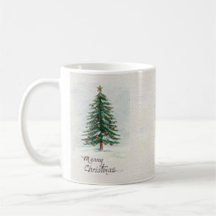 Alter Stil Wasserfarbe Weihnachtsbaum im Schnee Kaffeetasse