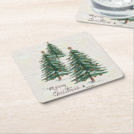 Alter Stil Wasserfarbe Weihnachtsbaum im Schnee  Rechteckiger Pappuntersetzer