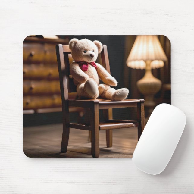 Alter Teddybär auf einem Stuhl Mousepad (Mit Mouse)