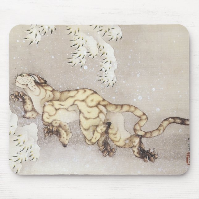 Alter Tiger im Schnee, Hokusai, 1849 Mousepad (Vorne)