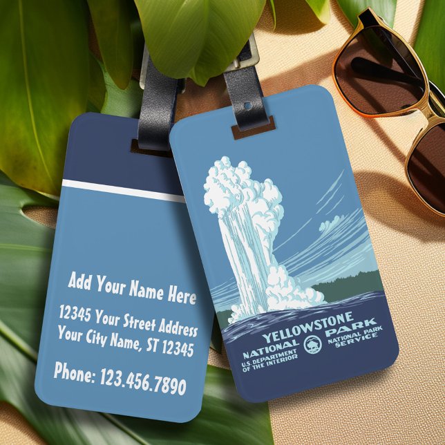 Alter Treppenpark und Yellowstone Nationalpark Gepäckanhänger (Personalized luggage tag - Old Faithful - Yellowstone National Park)