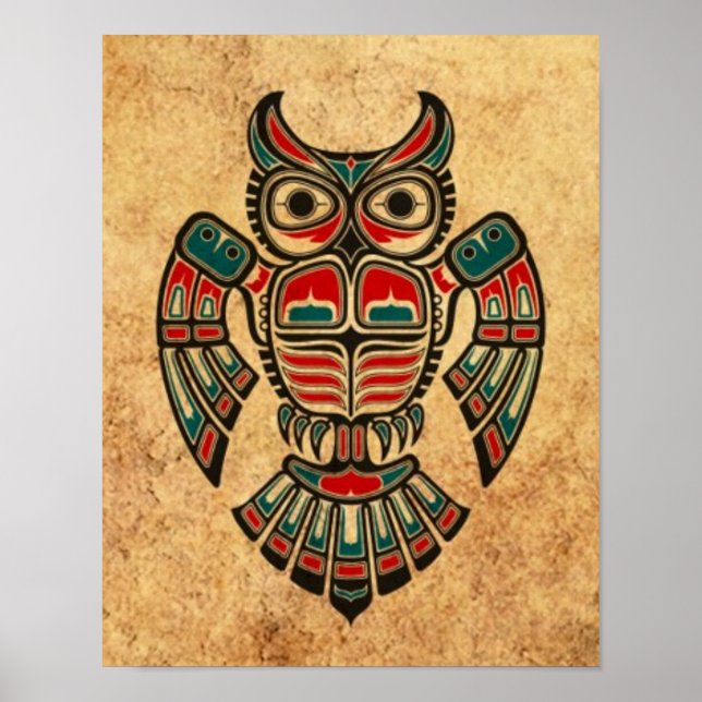 Alter und Abgenutzter Haida Spirit Owl Poster (Vorne)