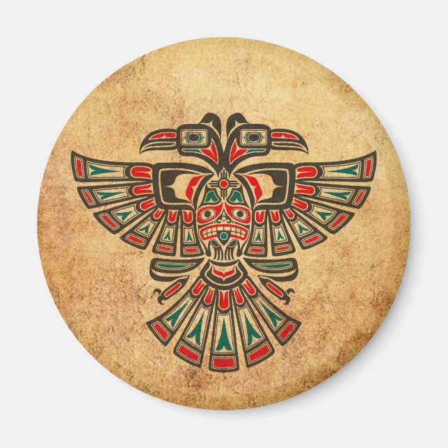 Alter und abgenutzter Haida-Zwei-Geißelvogel Magnet (Vorne)