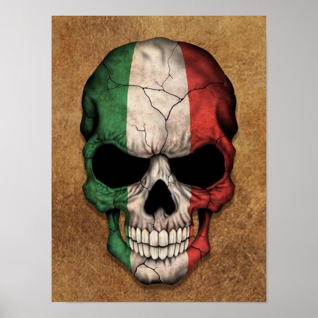 Alter und abgenutzter italienischer Flaggenschädel Poster (Vorne)