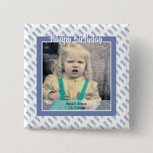 Alter und Foto: Birthday Number Pattern Blau Button