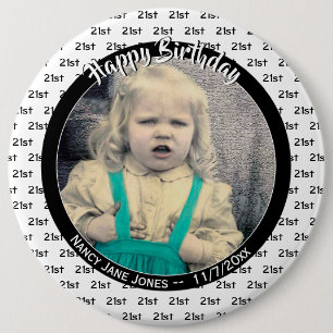 Alter und Foto: Geburtstag Zahlenmuster Schwarz Button