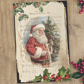 Alter Vater Weihnachten, Holly & Music Decoupage Seidenpapier