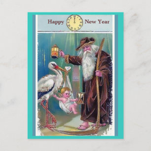 Alter Vater Zeit & Baby Neujahr Vintage 1909 Kopie Postkarte