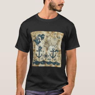 Alter Vintage-Nautik-Piraten-Segelschiff-Anker-See T-Shirt