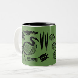 Alter Vogel, Schildkröte, Gras, Wasser mit Tinte Zweifarbige Tasse