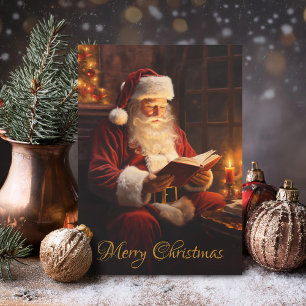 Alter Weihnachtsmann beim Lesen eines Buches Feiertagskarte