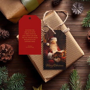 Alter Weihnachtsmann beim Lesen eines Buches Geschenkanhänger