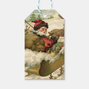 Alter Weihnachtsmann im Schlitten Geschenkanhänger