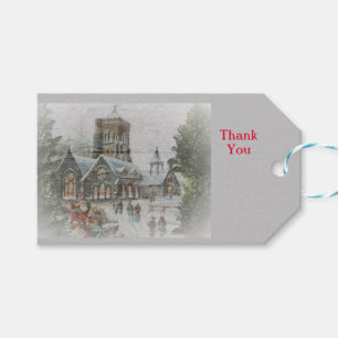 Alter Weihnachtsmann mit Kindern vor einer Kirche Geschenkanhänger