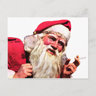Alter Weihnachtsmann raucht Zigarette Feiertagspostkarte