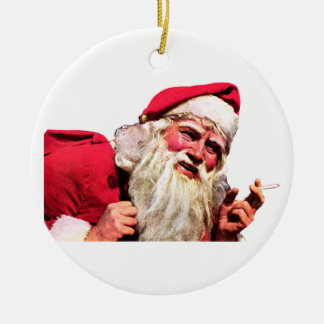 Alter Weihnachtsmann raucht Zigarette Keramik Ornament