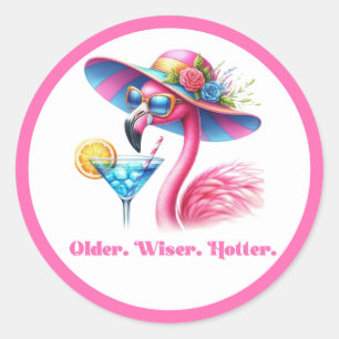 Älter Weiser Heißerer Hellrosa Flamingo Geburtstag Runder Aufkleber