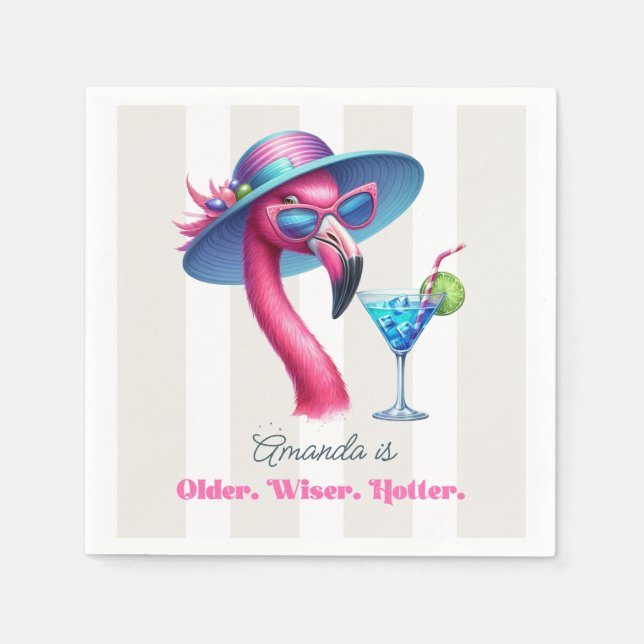 Älter Weiser Heißerer Rosa Flamingo Geburtstag Serviette (Vorderseite)