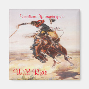 Alter Western Cowboy auf dem Buckpferd Magnet