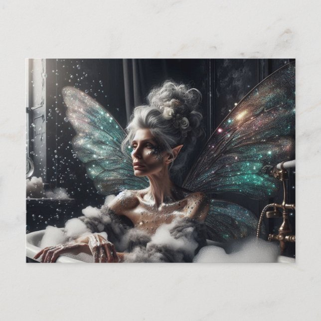 Ältere Fairy gelangweilt im Bad Postkarte (Vorderseite)