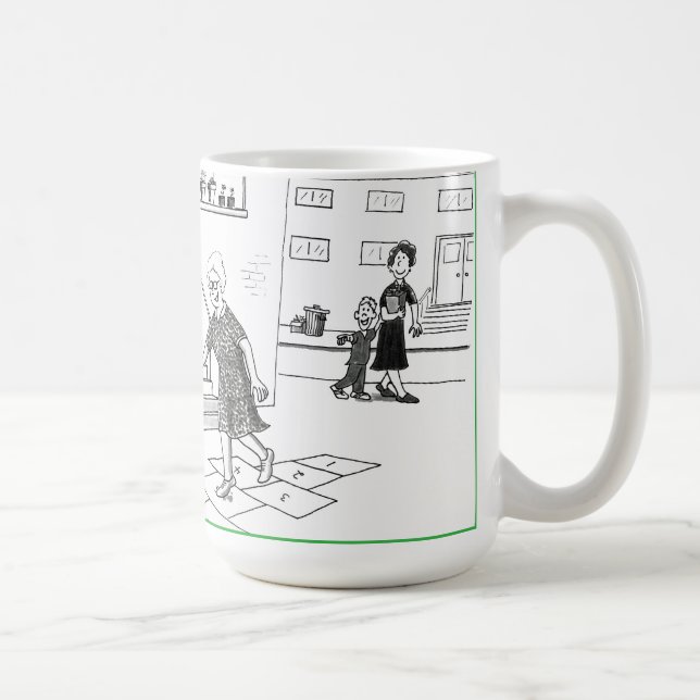 Ältere Frau überspringen Hopscotch Gam Kaffeetasse (Rechts)
