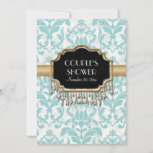 Ältere gestresste Damaske Golden Bling Look Hochze Einladung (Vorderseite)