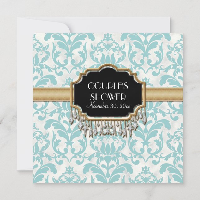 Ältere gestresste Damaske Golden Bling Look Hochze Einladung (Vorderseite)