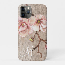 Ältere Holzmonogramm mit rosa Magnolien Case-Mate iPhone Hülle