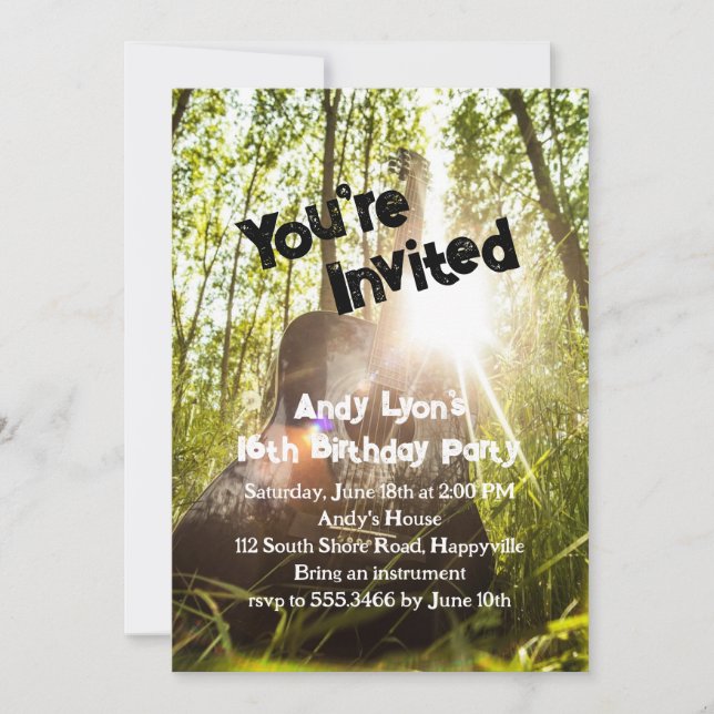 Ältere Jungen Geburtstagsparty Gitarre Einladung (Vorderseite)