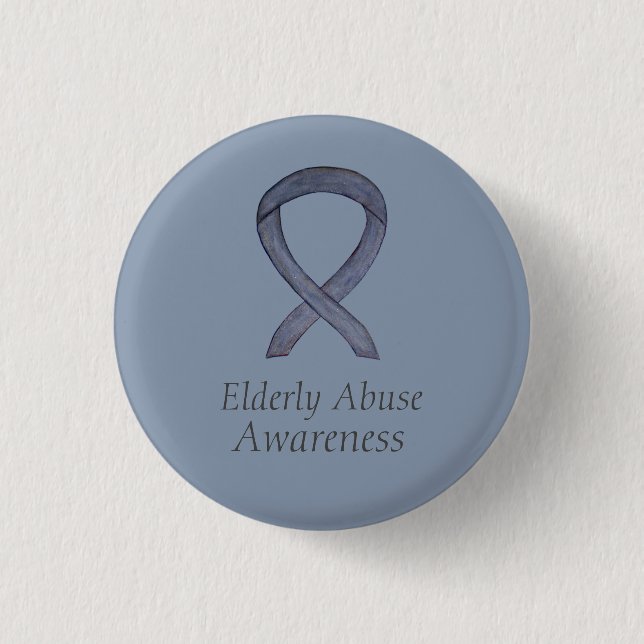 Ältere Missbrauch Bewusstsein Silver Ribbon Custom Button (Vorderseite)