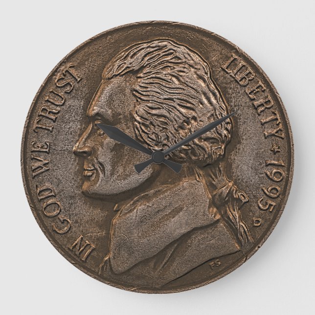 Ältere Nickel-USA-Währung Große Wanduhr (Vorderseite)