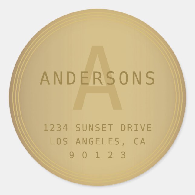 Ältere Retro-Look Monogramm und Adresse Runder Aufkleber (Vorderseite)