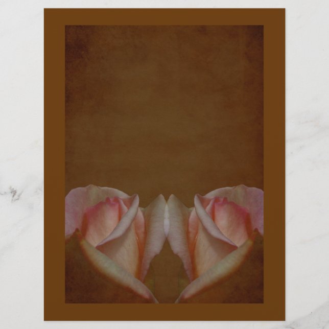 Ältere rosa Rosenknospe Brown Floral Scrapbook Pap (Vorderseite)