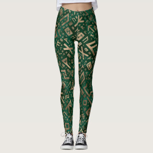 Ältere Runen - Futhark Muster-Gold auf Malachit # Leggings