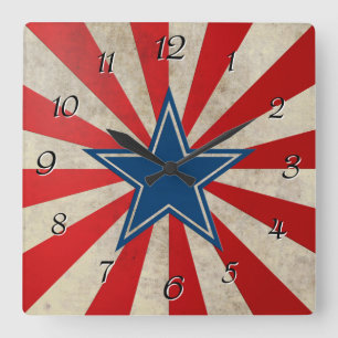 Ältere US Flagge - Rot, Weiß und Blau Quadratische Wanduhr