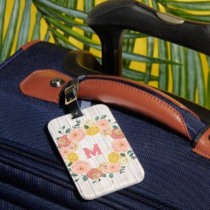 Ältere Wood Monogram Rose & Eukalyptus Wreath Gepäckanhänger