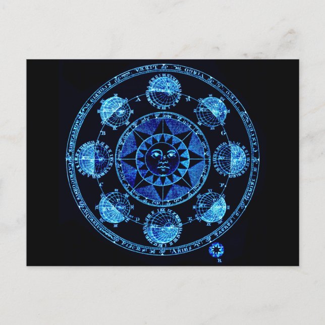 Altered Light Blue Zodiac Sun Eclipses Postkarte (Vorderseite)