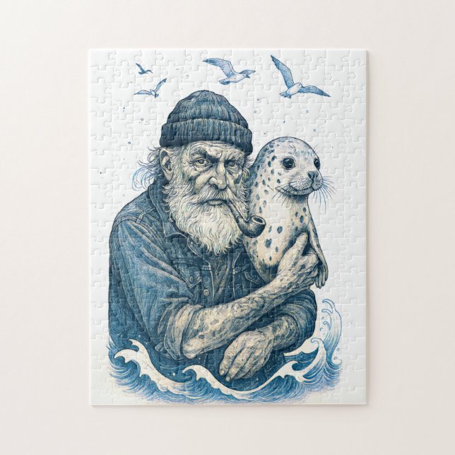 Älterer Seemann mit Robbe Puzzle (Vertikal)