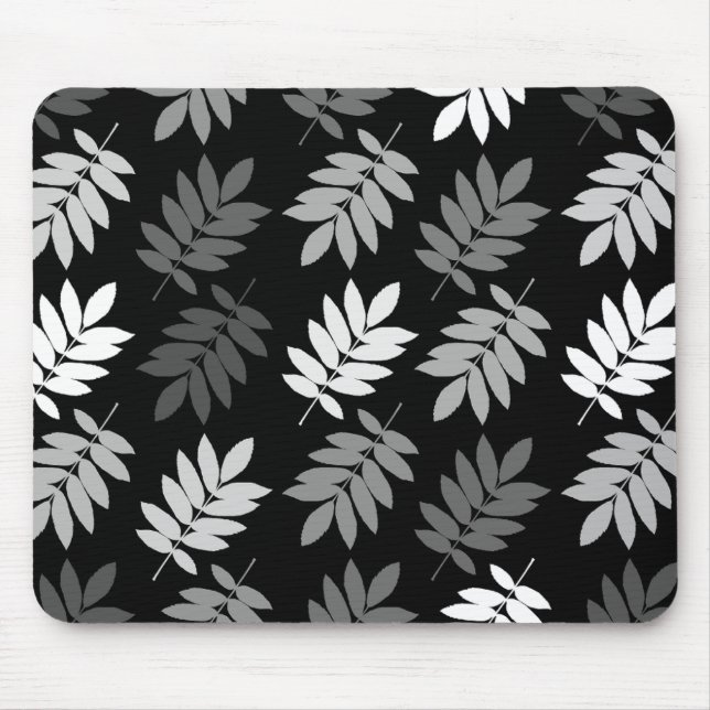 Älteres Blatt Großes Muster Schwarz Weiß Grau Mousepad (Vorne)