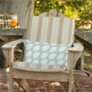 Älteres Blattmuster Weiß auf Grün Kissen Für Draußen