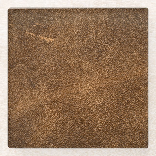 Älteres braunes Leder: klassische Textur Glasuntersetzer (Vorderseite)