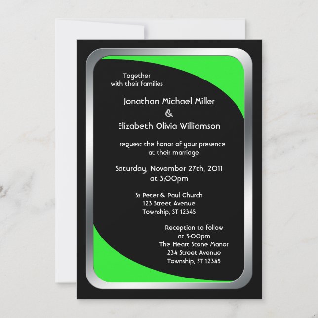 Alternative Black mit Neon Green Wedding Einladung (Vorderseite)