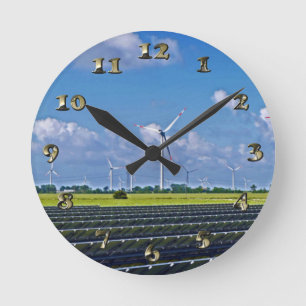 Alternative Energie - Solar- und Windenergie Runde Wanduhr