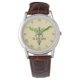 Alternative medizinische Caduceus grüne Blätter Be Armbanduhr